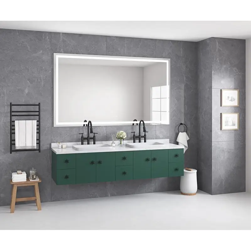 مرآة حمام LED قابلة للتعتيم مقاس 84 × 48 مع إضاءة أمامية وخلفية، مضادة للضباب، وظيفة الذاكرة، 3 خيارات ألوان، زينة جدارية كبيرة #2