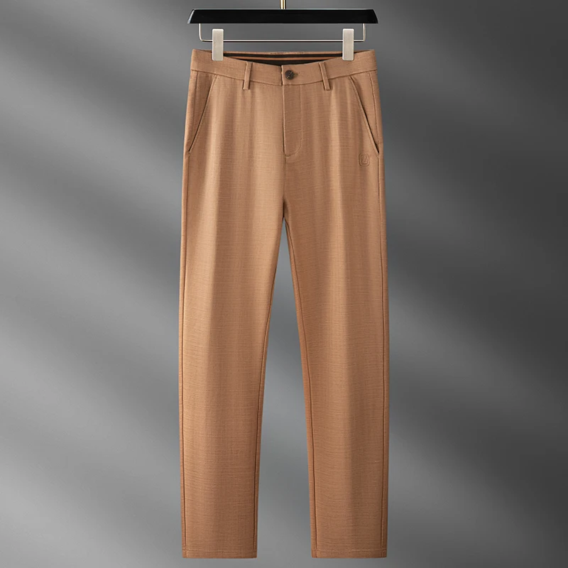 Autumn Light Luxury Italian-Style Relaxed Old Money Style Tencel Linen Herringbone Men's Straight-Leg Business Casual Pants