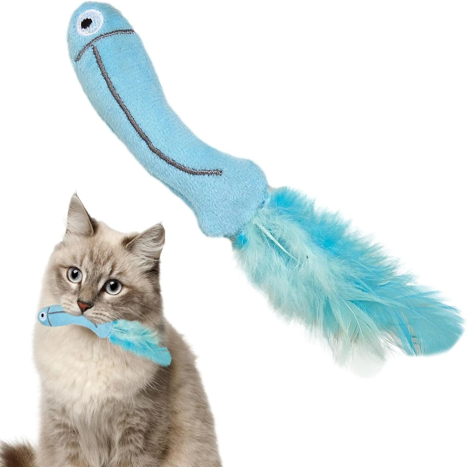 Engaging Catnip Fish - Cat Toys with Feathered Fun, Filled with Catnip | Chew Toys for Cats, Indoor Play Essentialls, Plush Stim