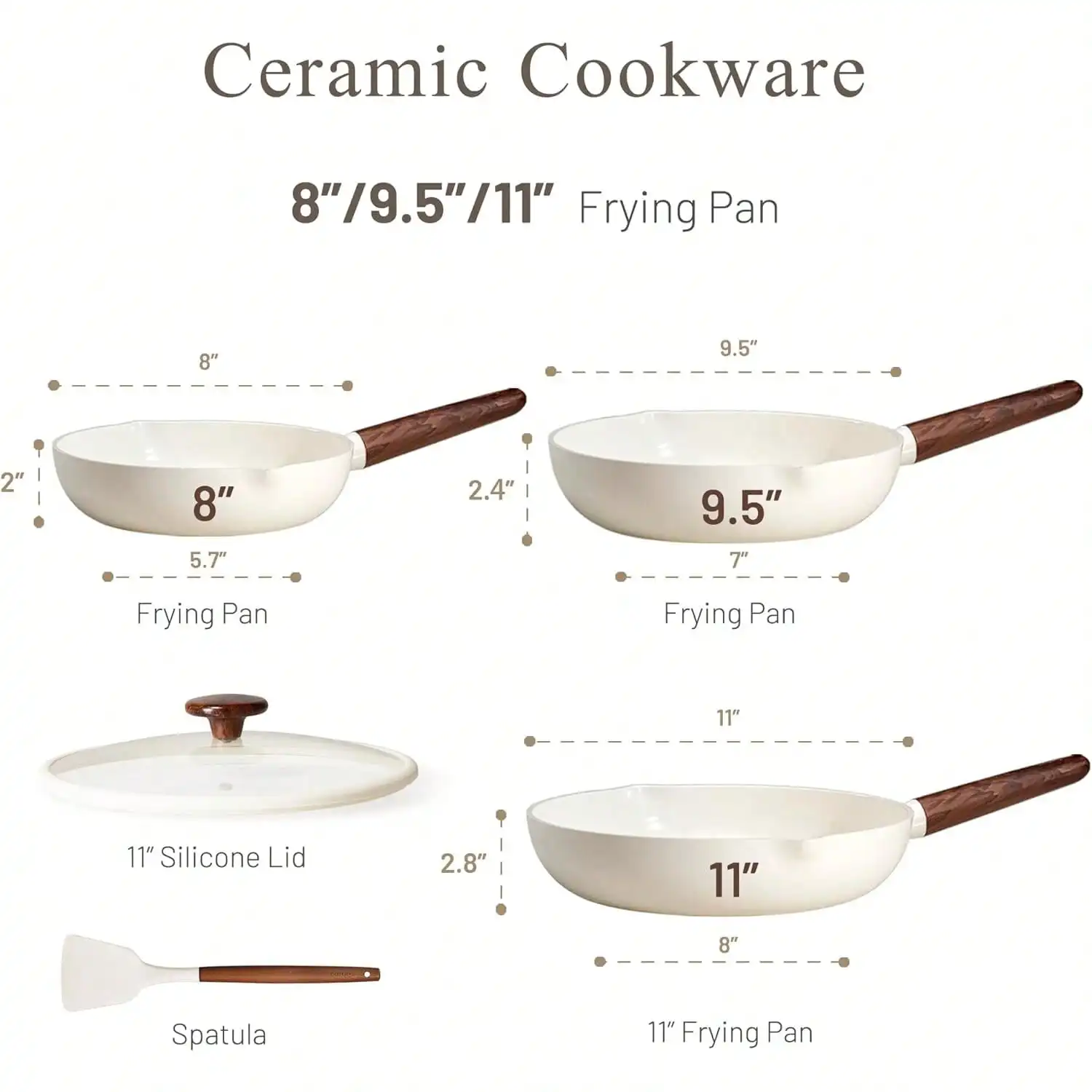 

Nonsti Frying Pans Skillets, Ceric Coating Non-Sti Frying Pans Set, 5 PCS, Non- Healthy & , Induct Patible, 8+9.5+11 Inch With Colander Lid And Spatula, Cre White Variant 1
