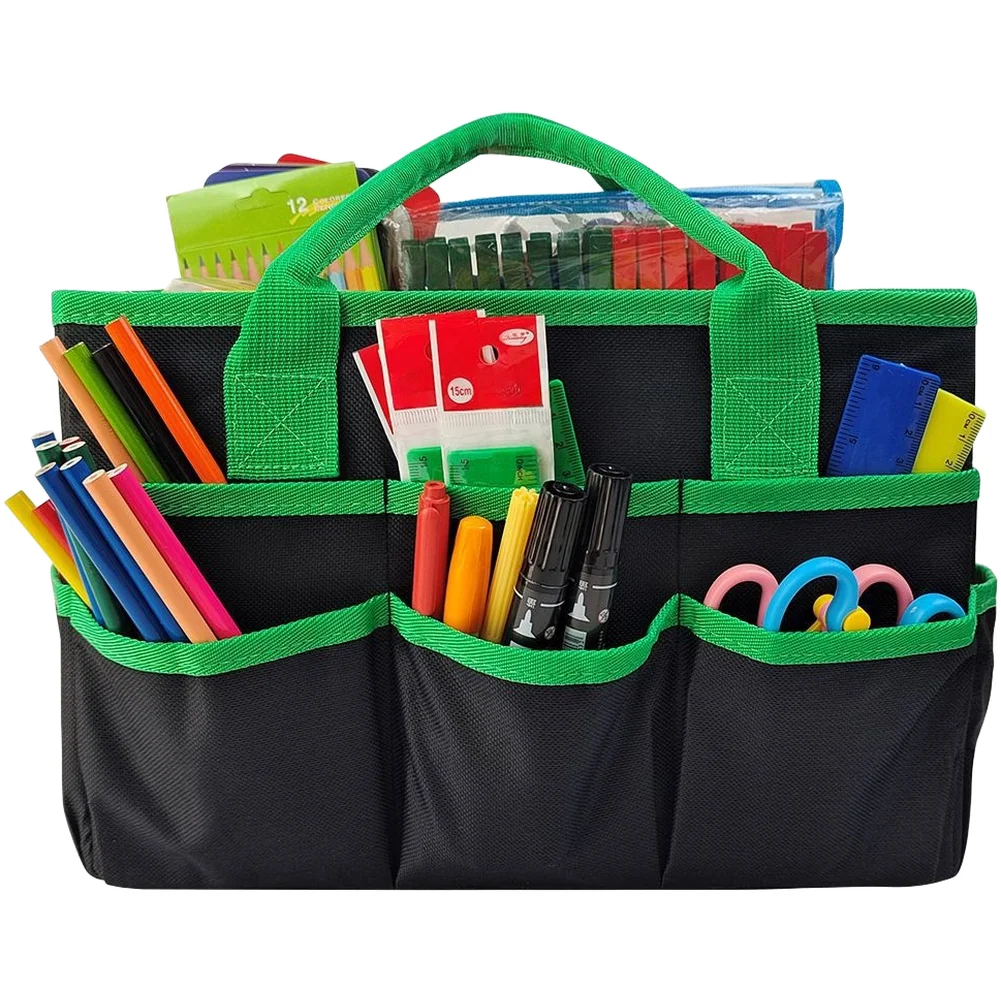 Professional Art Tote Bag for Carrying Sketchbooks Markers Watercolors 600D Green Nylon Fabric 32.5x14.3x21.3cm Storage Caddy