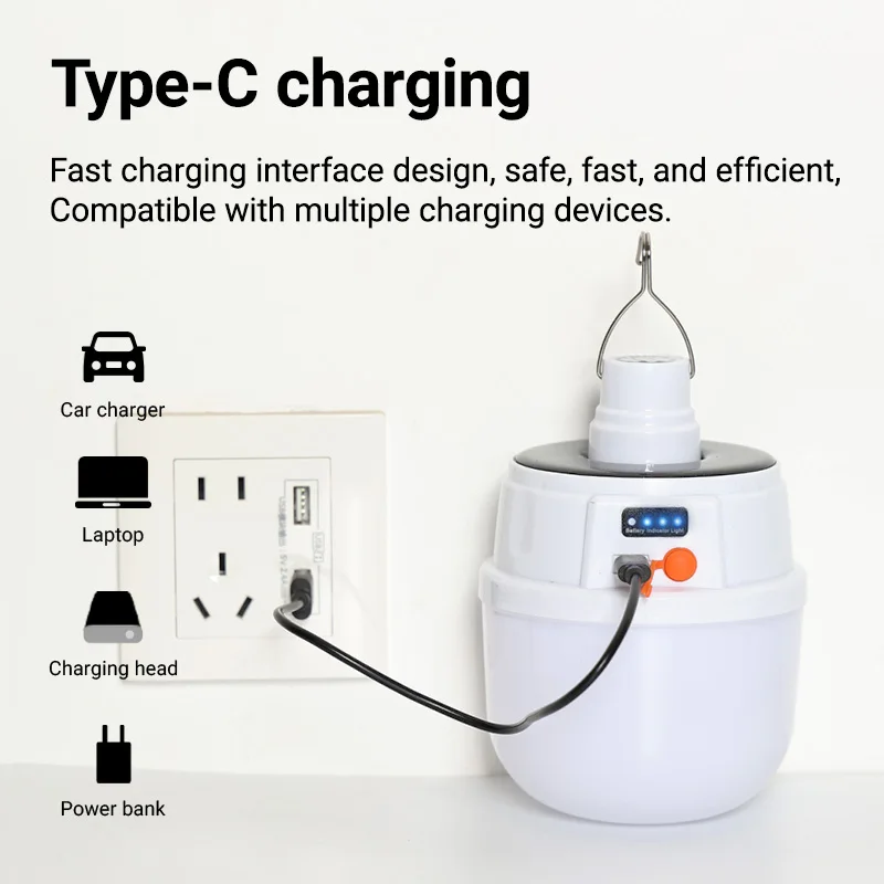 Bombilla Solar recargable por USB, luz Led Solar para acampar, tienda de campaña con Control remoto, Bombilla colgante para senderismo al aire