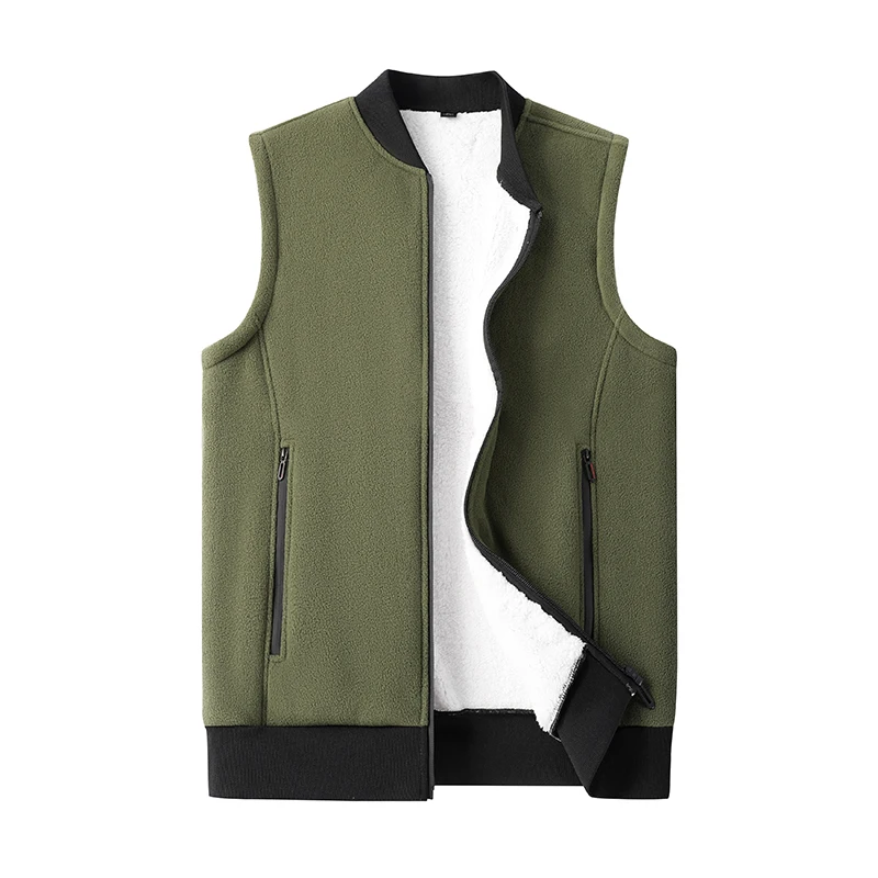 

New Autumn Men Thick Warm Vest Winter Men Solid Stand Collar Polar Fleece Sleeveless Vest Jacket Outdoor Sports Waistcoat Male