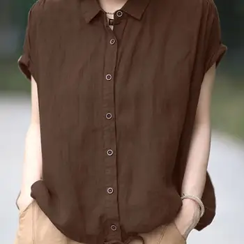 ZANZEA 여성용 반팔 블라우스, 우아한 단색 OL 작업 상의, 캐주얼 라펠 넥 버튼 다운 블라우스, 여름 셔츠 
