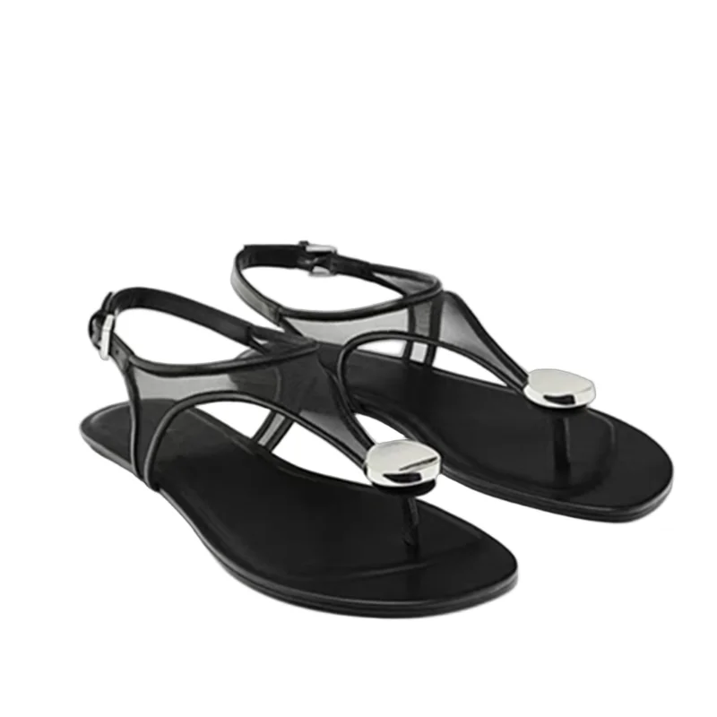 

Withered Summer Shoes Minimalist Mesh Leather Stitching Flat Sandals French Country Vacation Elegant Roman Sandals Women