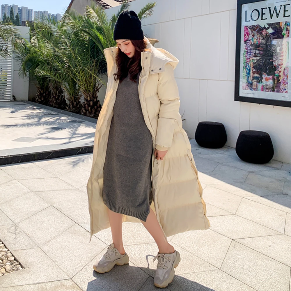 Women X-long Hoodie Down Coat Cotton Padded Ankle Length Lengthened Thicken Warm Hooded Overcoat Snowwear Oversize Dropshipping