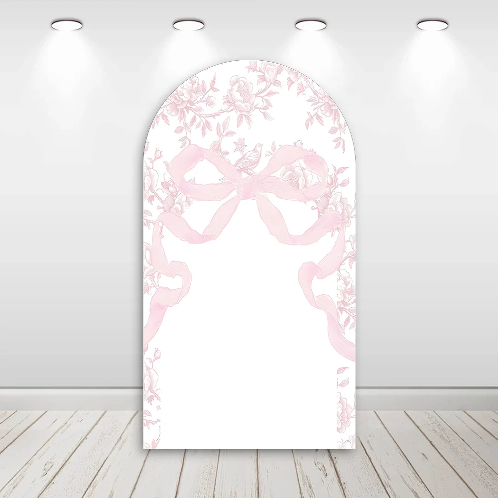 

Mehofond Custom 2-Sided Pink Bow Floral Pattern Girls Birthday Party Baby Shower Covers Chiara Arch Background Decor Backdrop