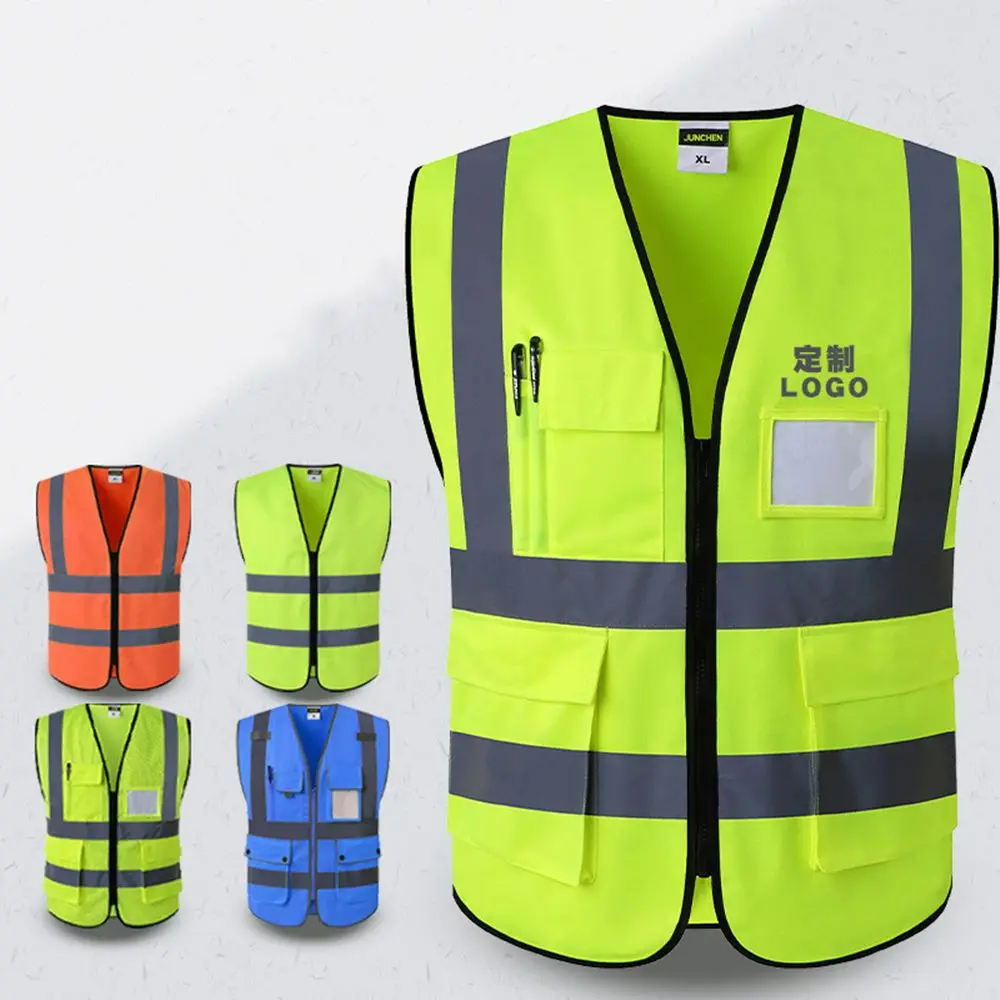 High Visibility Vest Reflective High Viz Safety Stripes Vest with Pocket ID Waistcoat Warning Vest Washable Yellow Orange Jacket