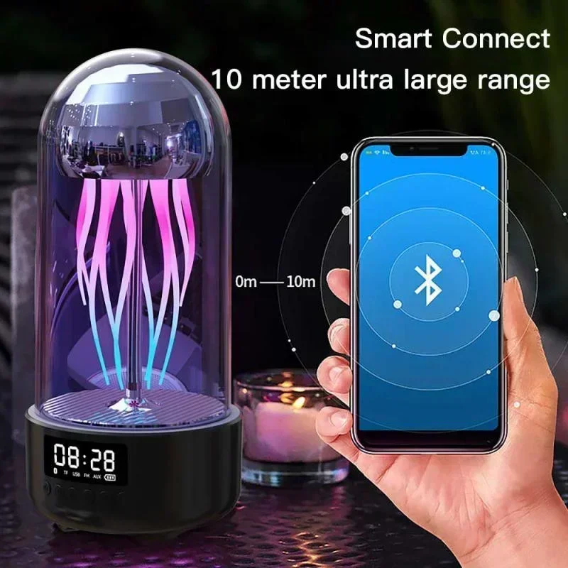 Portable Creative Color Jellyfish Bluetooth Speakers Subwoofer Speaker Smart Lamp Bluetooth Speaker HiFi Stereo Decorative Clock