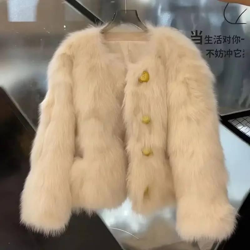 Top Leather Imitation Fox Fur Coat Women's Thick Style 2024 Autumn/Winter New  faux fur coat  women jacket