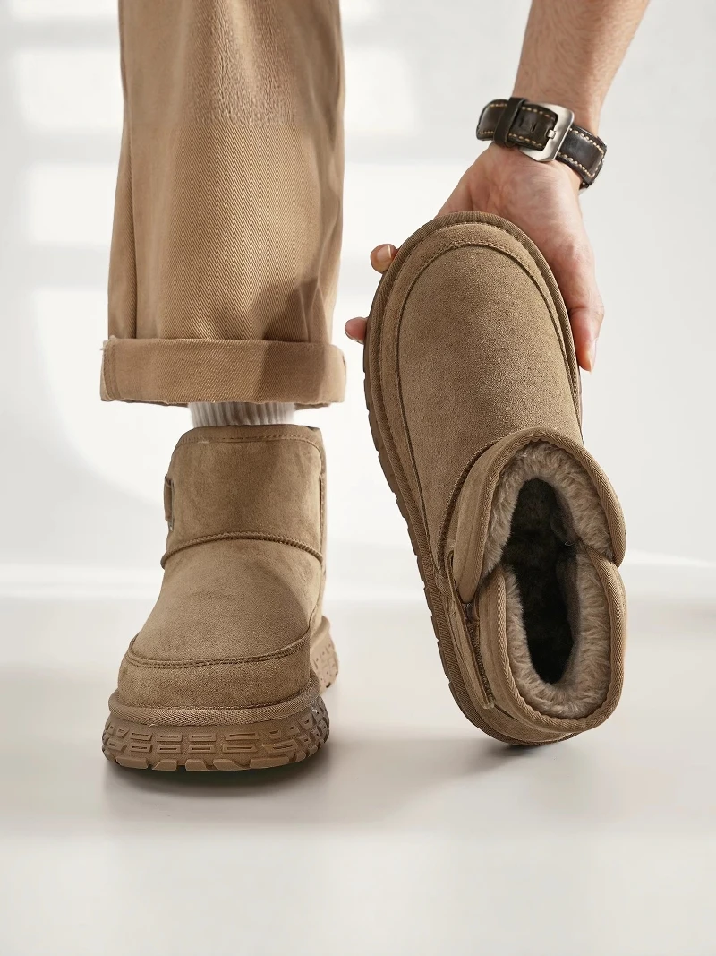 

Men's Winter Thickened Fleece Lined Fur Integrated Snow Boots Outdoor Anti-slip Warm Cotton Shoes Short Tube Boot Style