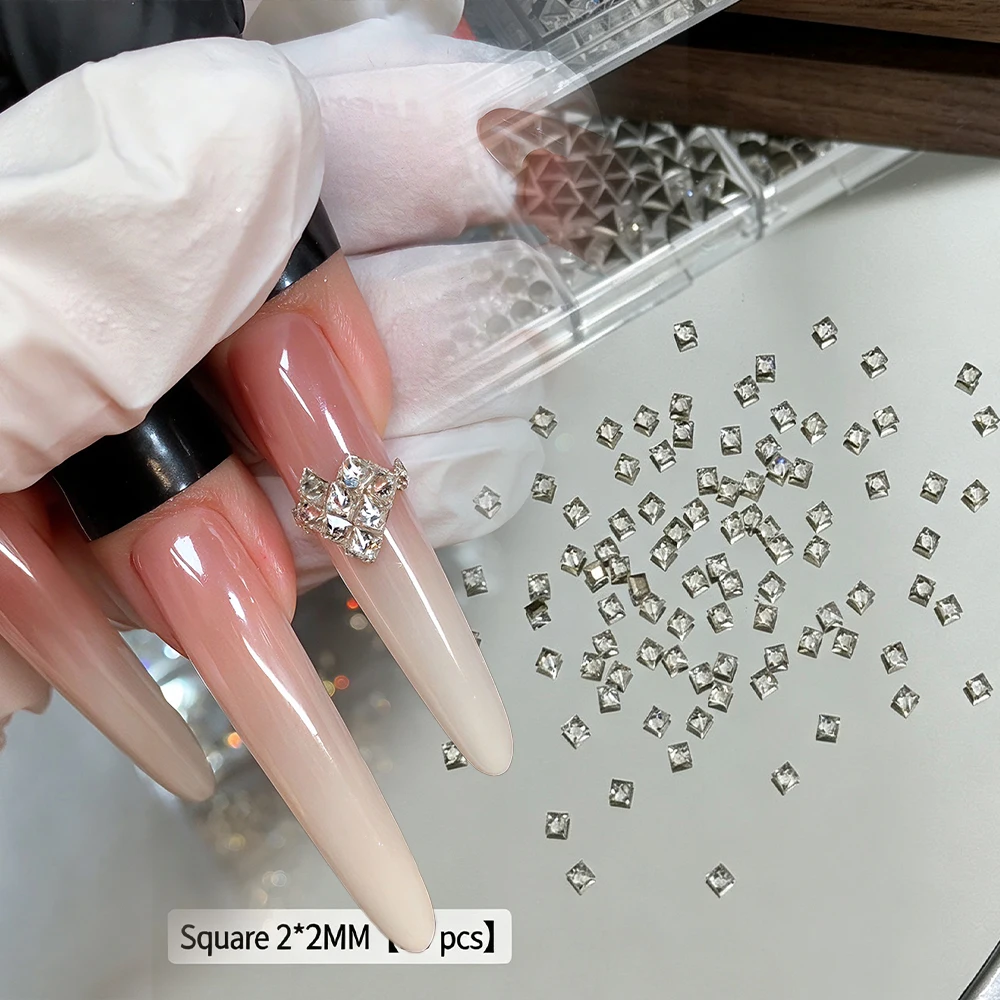 100pcs Clear Zircon Nail Art Rhinestone Mini Triangle/Square/Rhombic/Oval/Heart Crystal Nails Gemstones DIY Flatback Nail Decora