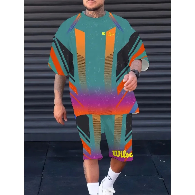 2025 Summer New Men's 3D Printed Casual Fashion Lightweight Breathable Outdoor Short Sleeved Shorts Set