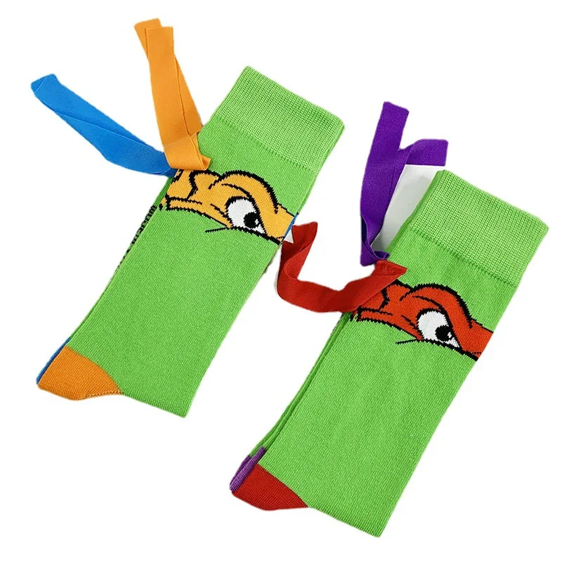 Teenage Mutant Ninja Turtles Socks Cartoon Character  AB Style Men and Women Sewing Ribbon Couple Socks Middle Tube Socks