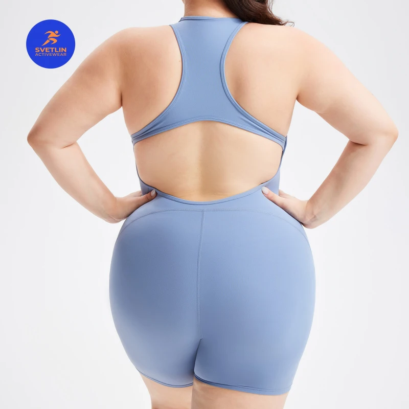 SVETLIN EU US Size Luxury Quality Jumpsuit Active Yoga Running Workout U-Neck Racerback Oversize Shorts Sports Playsuit