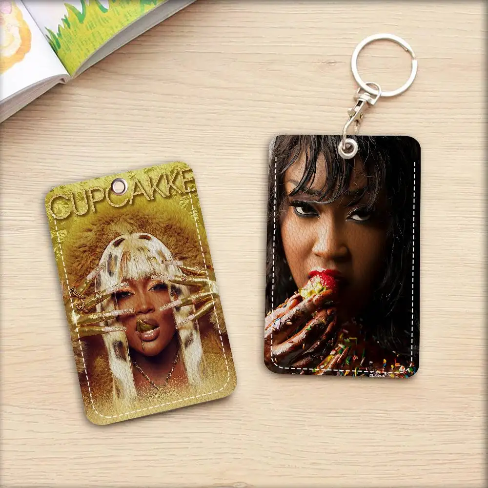 Rapper C-cupcakke Dauntless Rectangle ID Card Case Keychain Access Card Bag Key Tag Ring Leather Card Holder Key Ring Access