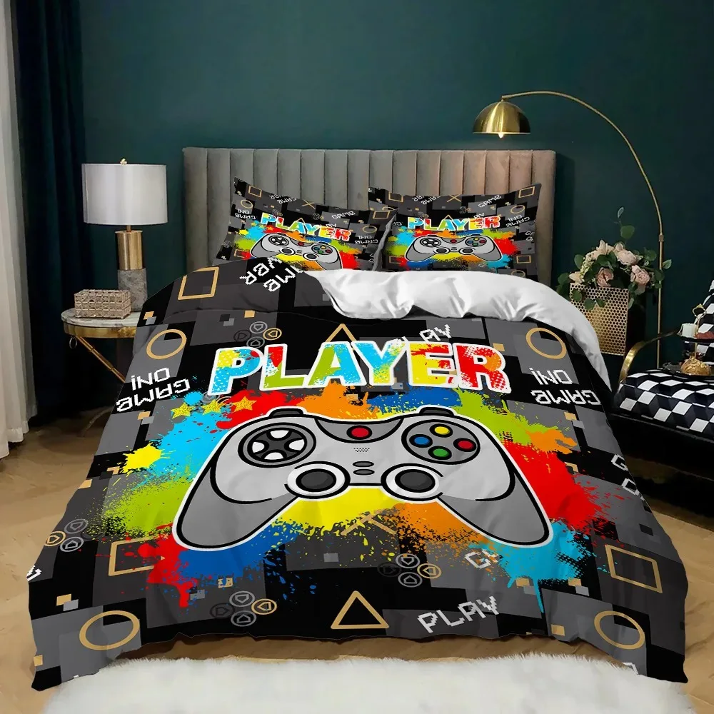 Game Duvet Cover Set Retro Video Game Comforter Cover Twin Size Gamer Player Bedding Set Gaming Control Button Zone Quilt Cover