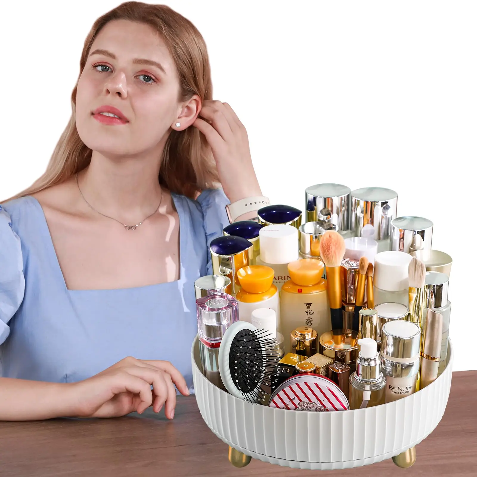 1 organizador de perfumes cosméticos, 360 °   Organizador de Cosméticos Giratorio, Organizador de Cosméticos de Gran Capacidad para Sala de Estar y Dormitorio