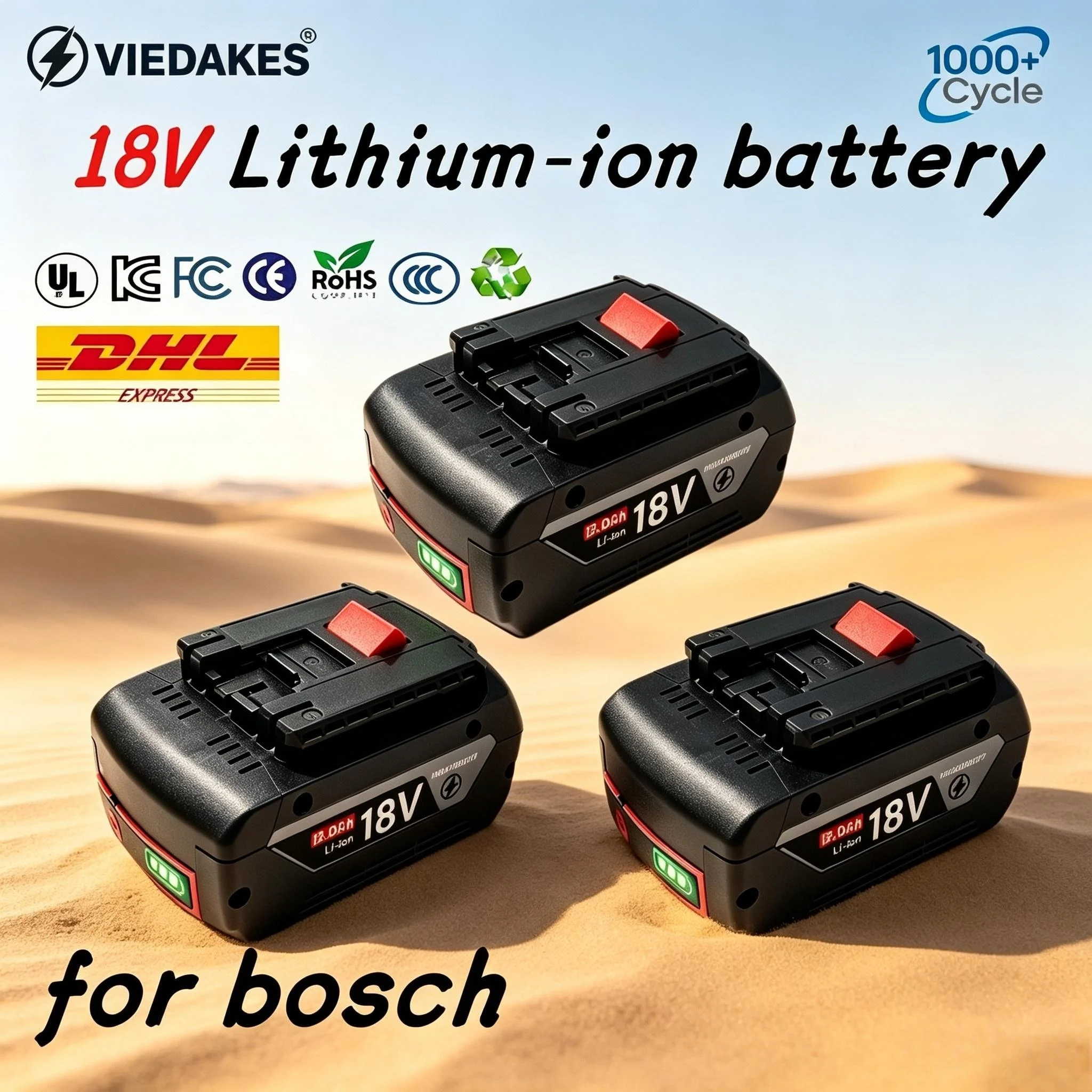 18V 6.0Ah Li-ion Battery Compatible with Bosch BAT609, CE FCC RoHS Certified Perfect Fit Easy Install Battery