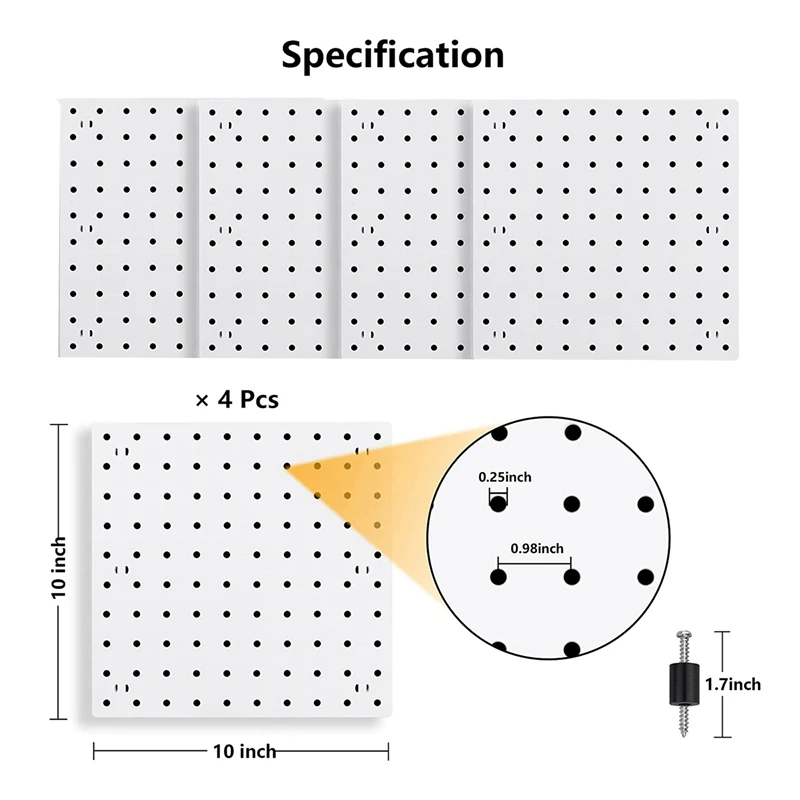 8 Piece Pegboard Wall Organizer, White Pegboard Wall Hanging, Pegboard For Craft Room, Garage, Kitchen, Living Room