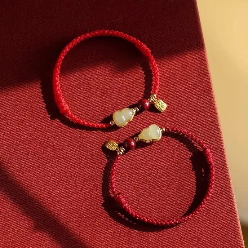 اليد مضفر الأحمر محظوظ أساور للأزواج تقليد اليشم كالاباش الزنجفر الخرز سوار حسن الحظ أساور هدية السنة الجديدة