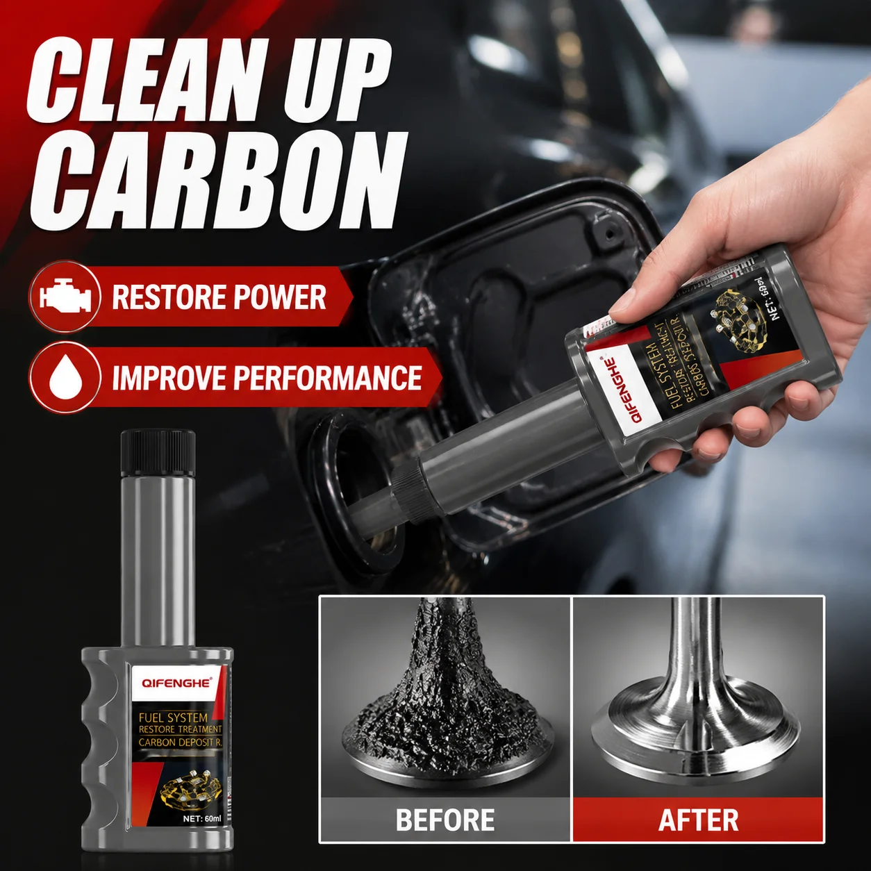 Car Fuel Additive Remove Deposits Buildup Clean Fuel System Restore Engine Peak Performance Improve Vehicle Driving Efficiency