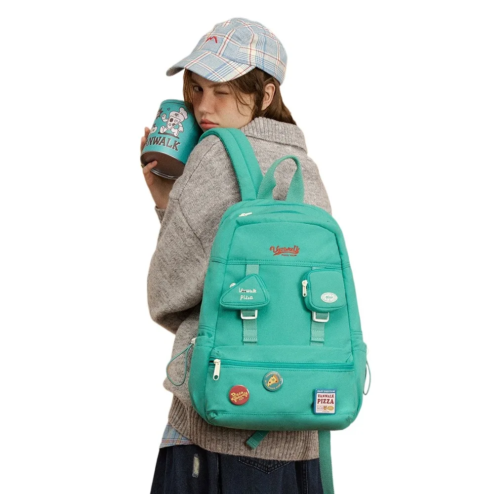 VANWALK Pizza Series, mochila para estudiantes de secundaria de gran capacidad, bolsa de ordenador multifuncional para viajeros escolares simples