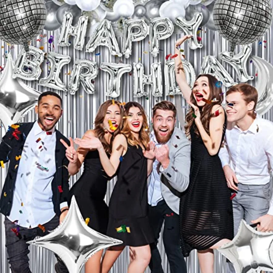 Disco Birthday Party Decorations 87pcs Disco Happy Birthday Party Decorations Silver Backdrop Disco Birthday Balloons Ball Deco