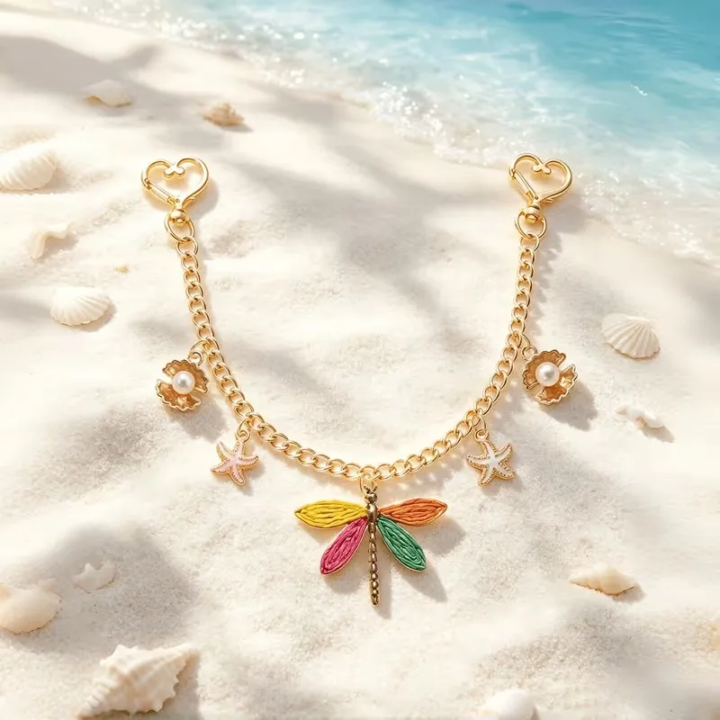 Unique Alloy Clothing Charm Chain Adorable Dragonfly Flower Starfish Pendant For Bag Decoration Chain Versatile Bag Handle Chain