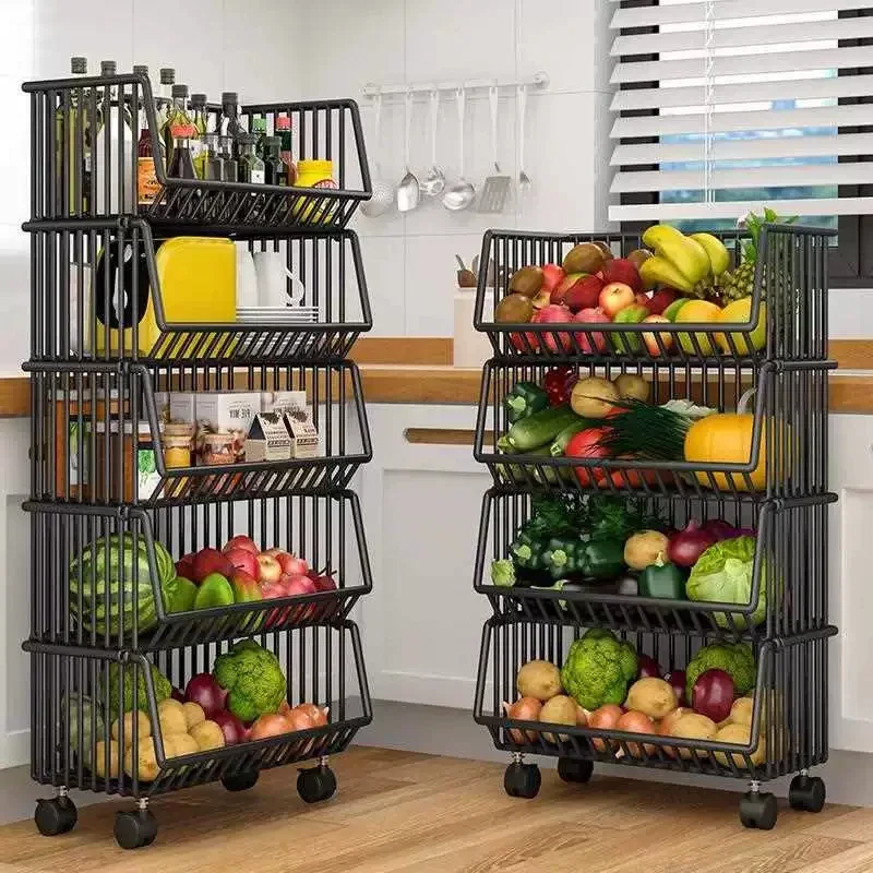 

Kitchen shelf floor trolley multi-layer snack storage rack mobile multifunctional vegetable basket toy shelf