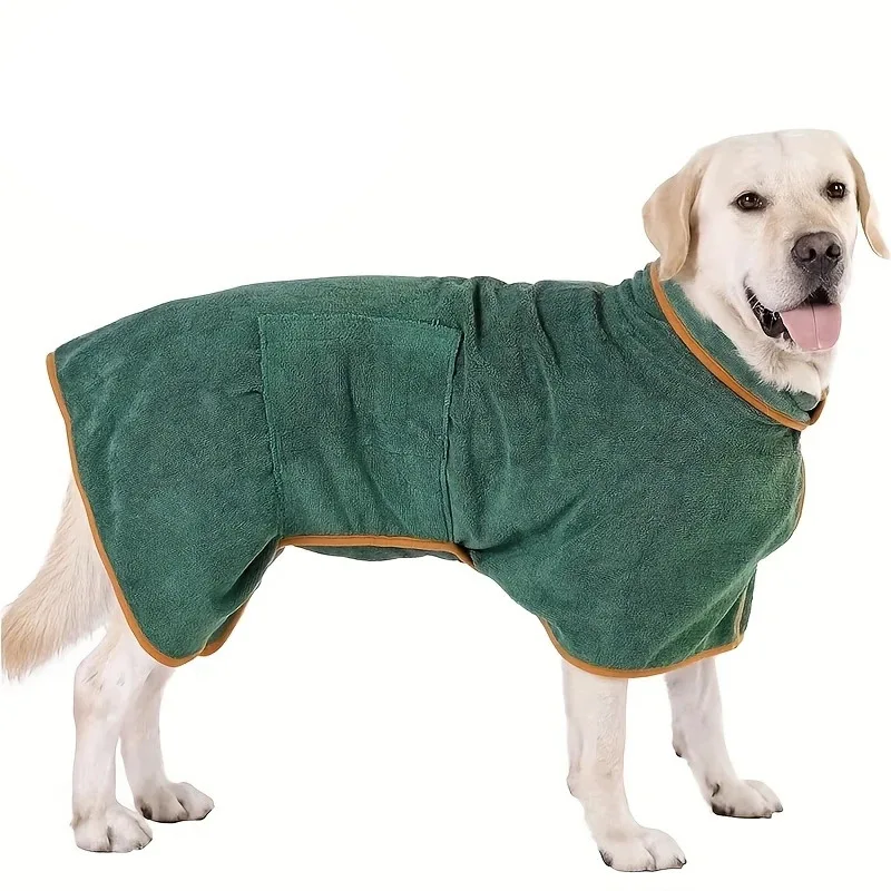 

Microfiber Dog Drying Robe, Adjustable Waist Velcro Pet Bath Towel Coat with Pocket, Quick Dry Dog Bathrobe for After Bath