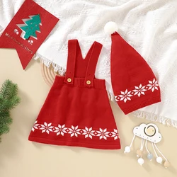 Baby Sweater Dress Knit Newborn Girl Skirt Hat Sleeveless Christmas Toddler Kid Xmas Clothes 2PCS Winter Fashion Sling Snowflake