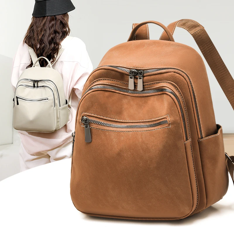 

New Fashion PU Leather Large Capacity Backpack, Women Classic Travel Handbags Casual Lightweight Shoulder Bags for School Office