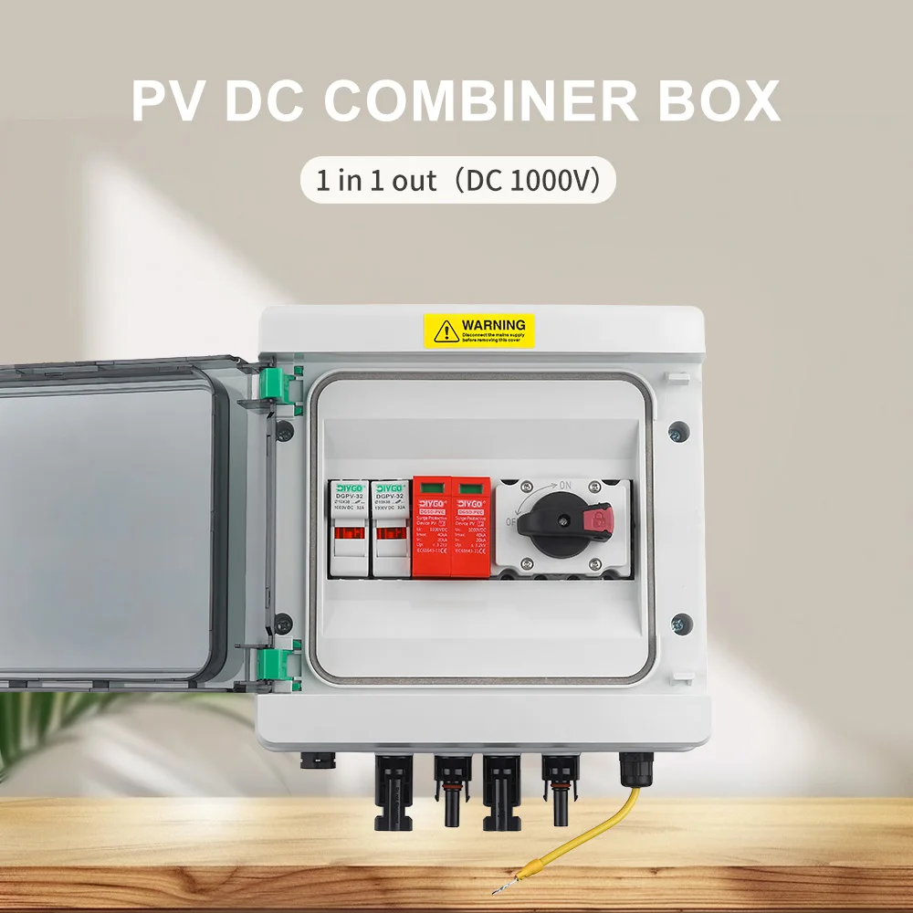 1000V 1 In 1 Out DC PV Combiner Box With Photovoltaic Isolation Switch Fuse SPD Lightning Protection Outdoor Waterproof Box IP65