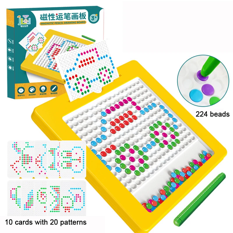 Magnetic Drawing Board for Toddlers DIY Doodle Board with Magnetic Pen and Beads Children Montessori Educational Preschool Toys