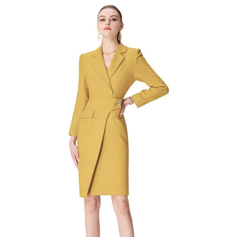 Yellow Professional Office Lady Dress Set Lecturer Femininity Western Commuter Suit Dress Ol Beauty Industry Overalls