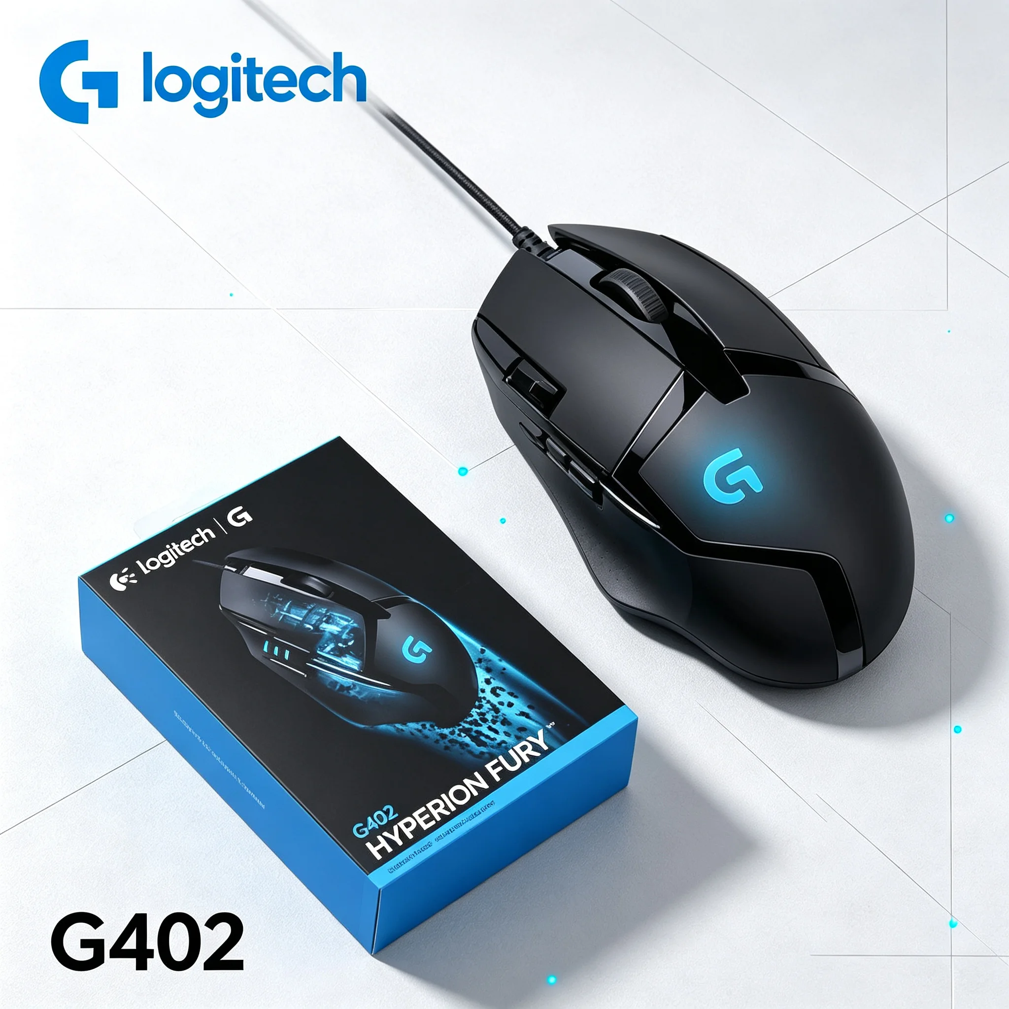 Logitech G402 Wired Gaming Mouse Clear RGB G‑Logo Lighting High‑Responsive Sensor Comfort Grip for Laptop Gaming Use
