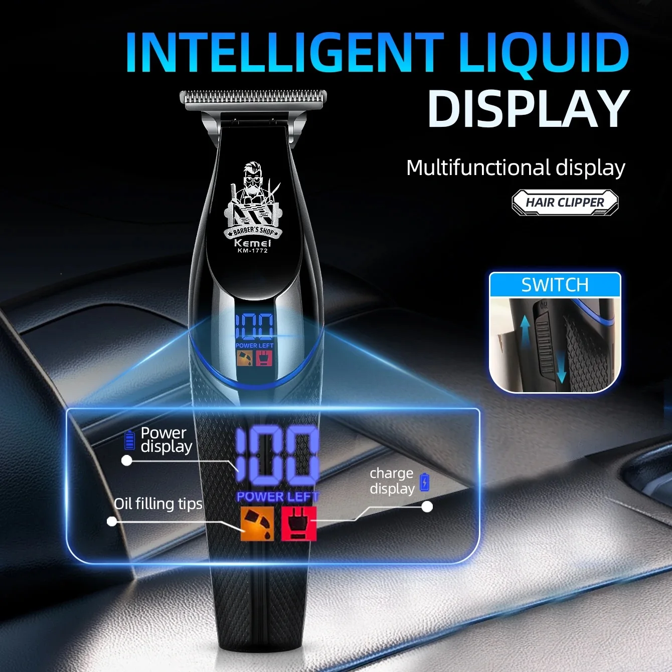 Kemei 1772 المهنية صفر فجوة الشعر المتقلب مقص الشعر الكهربائية اللاسلكي قابلة للشحن الرجال آلة قطع الشعر 7000 دورة في الدقيقة
