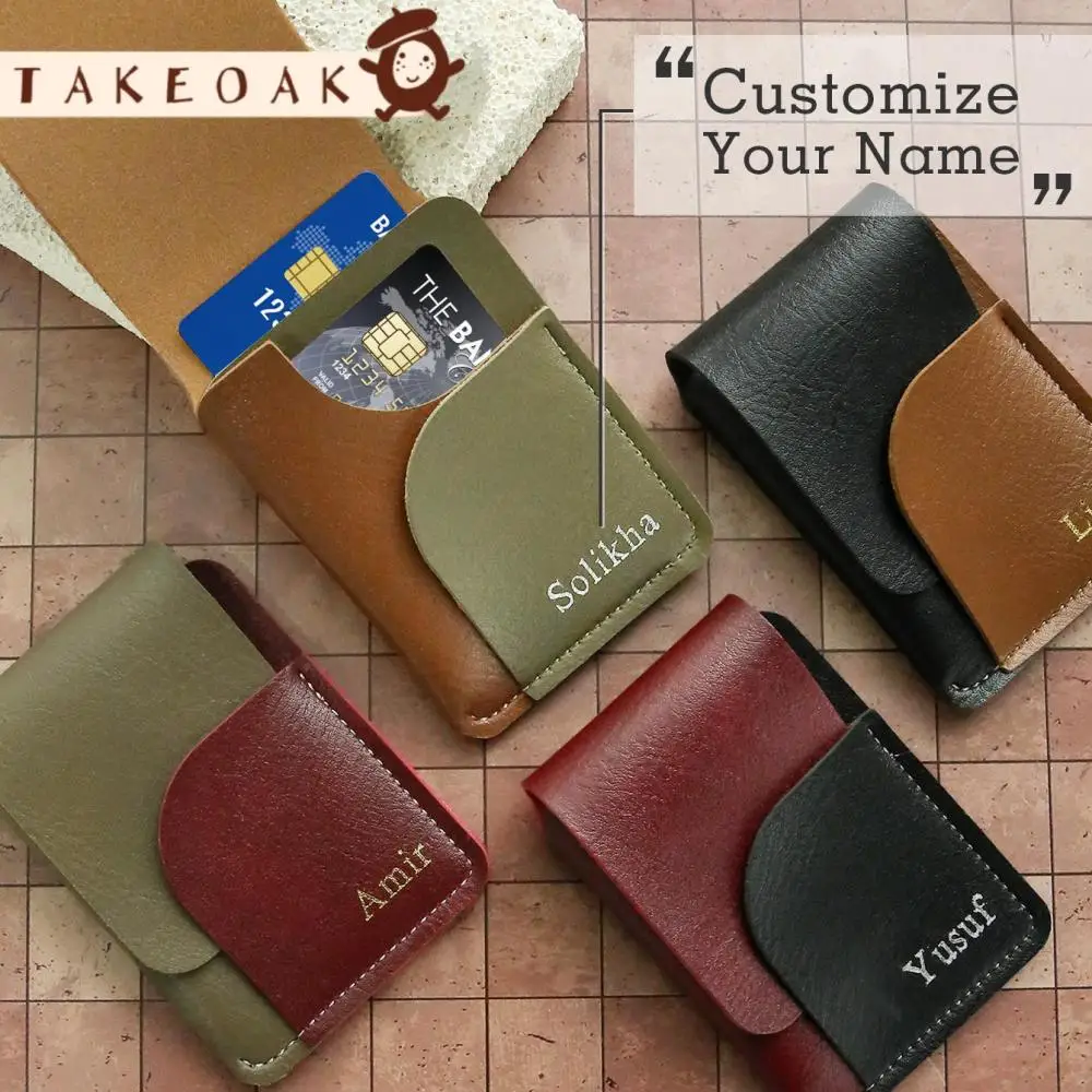 Personalized Card Holder Custom Name Vintage Wallet Card Holder 2 Card Slots Hot Stamping Name Luxury Card Wallet Gift Luxury