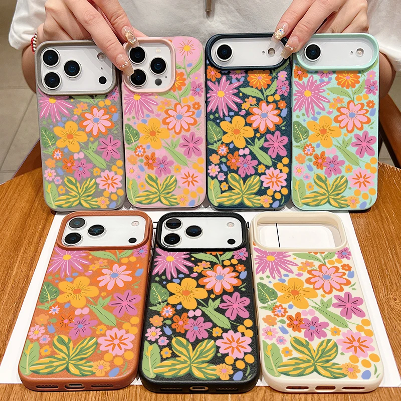 Soft Phone Case For iPhone Air 17 16 15 14 13 12 Pro Max 17 Pro 11 16e Cartoon Flowers Shockproof Leather Texture Silicone Cover - view 6