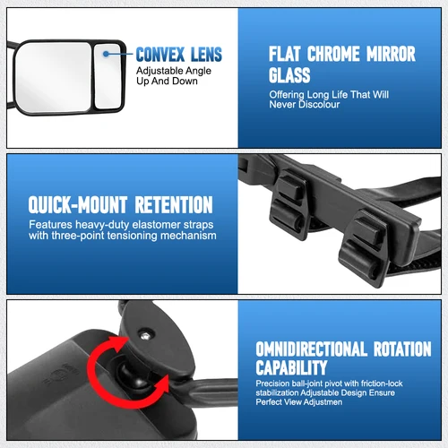 Imagen 2 del producto 1/2 Uds espejo de remolque Universal espejo de remolque caravana remolque espejo retrovisor del coche punto ciego convexo ancho Ángel extensión de transporte