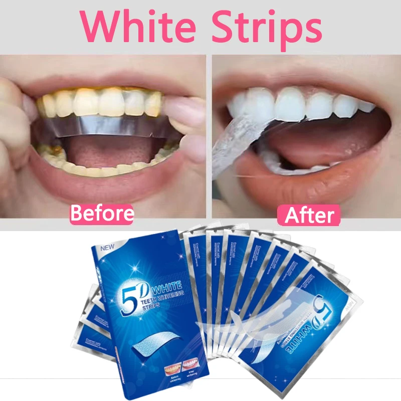 5D Whitening Teeth Stickers 7/14 Pairs Gel Whitening Strips Stain Removal Oral Hygiene Care Strip Dental Bleaching Tools Teeth