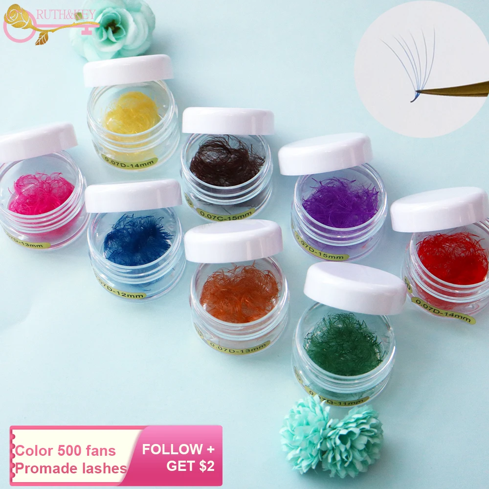 Colored Premade Loose Fans 500 Fans Thin Pointy Base Lash Extensions 8-15mm Mixed Russian Volume Lashes Eyelashes