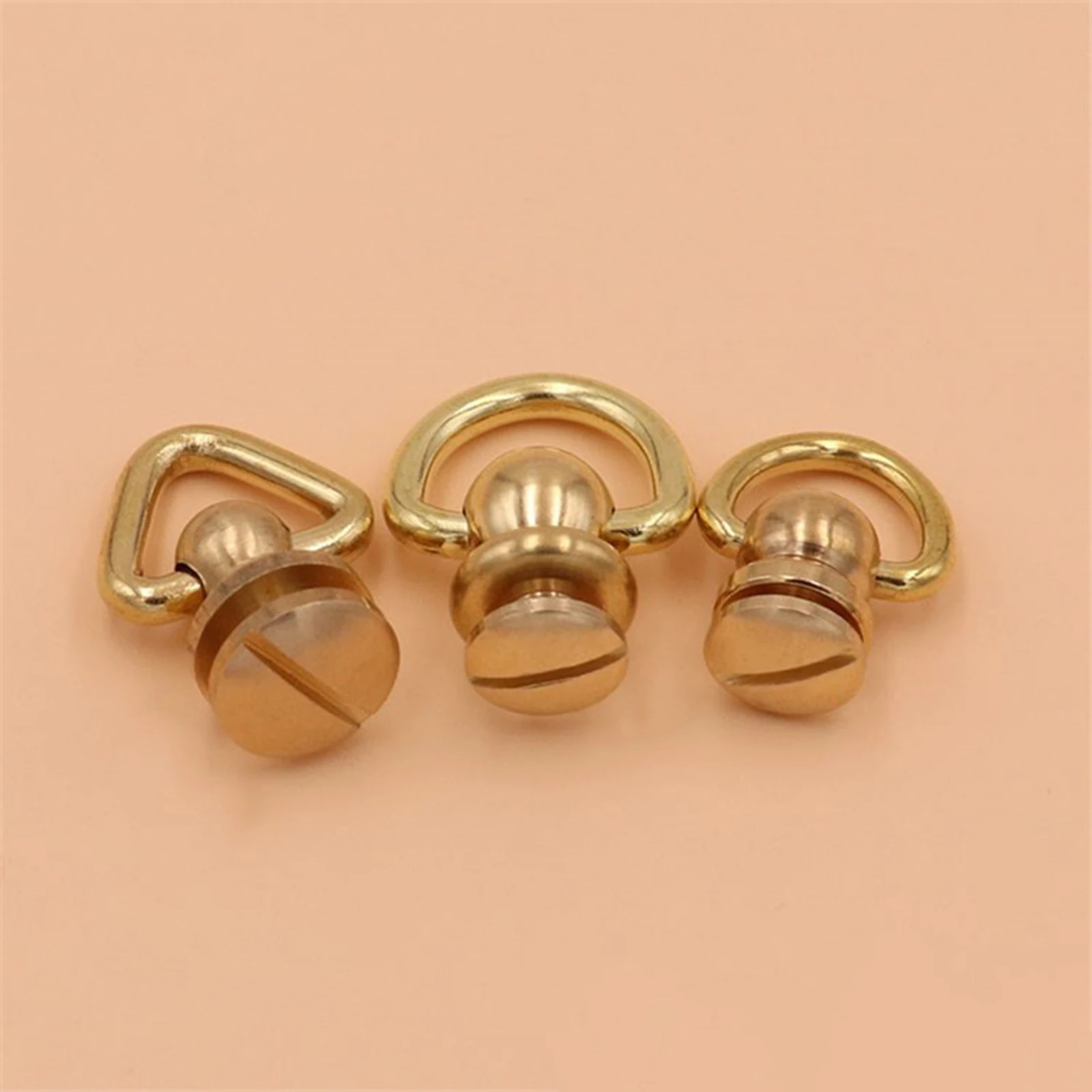 1pc Solid Brass Ball Stud Rivets w/screws D-Ring Triangle-ring 360 Degree Rotate Head Spikes Buttons Leather Decor Handbag Phone