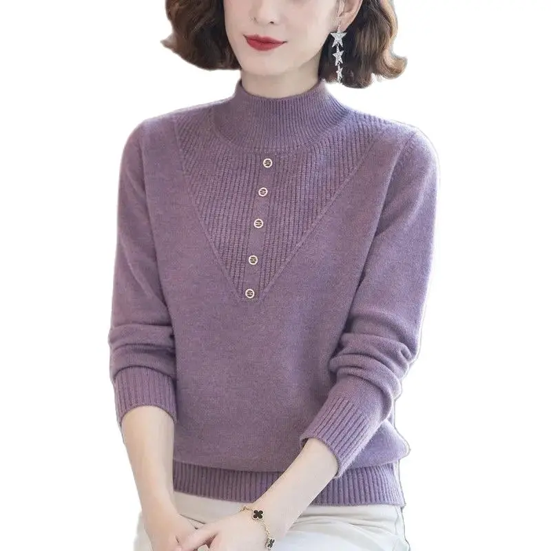 

Half height Collar Knitted Sweater Women Cashmere Sweater Autumn Winter Middle Aged Women's Warm Pullover Fashion Mother Knit