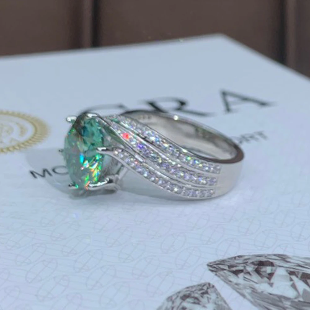Serene Day – bague Moissanite verte 5ct, stylo de forage, diamant S925 en argent Sterling, bijoux fins pour cadeau de mariage de luxe