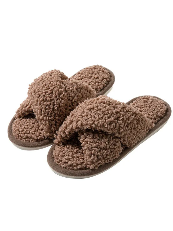 

Skin-friendly Plu Cotton Slippers Women's Home Cross Band Slippers Breathable Open-Toe Anti-slip PVC Bot Winter Wear