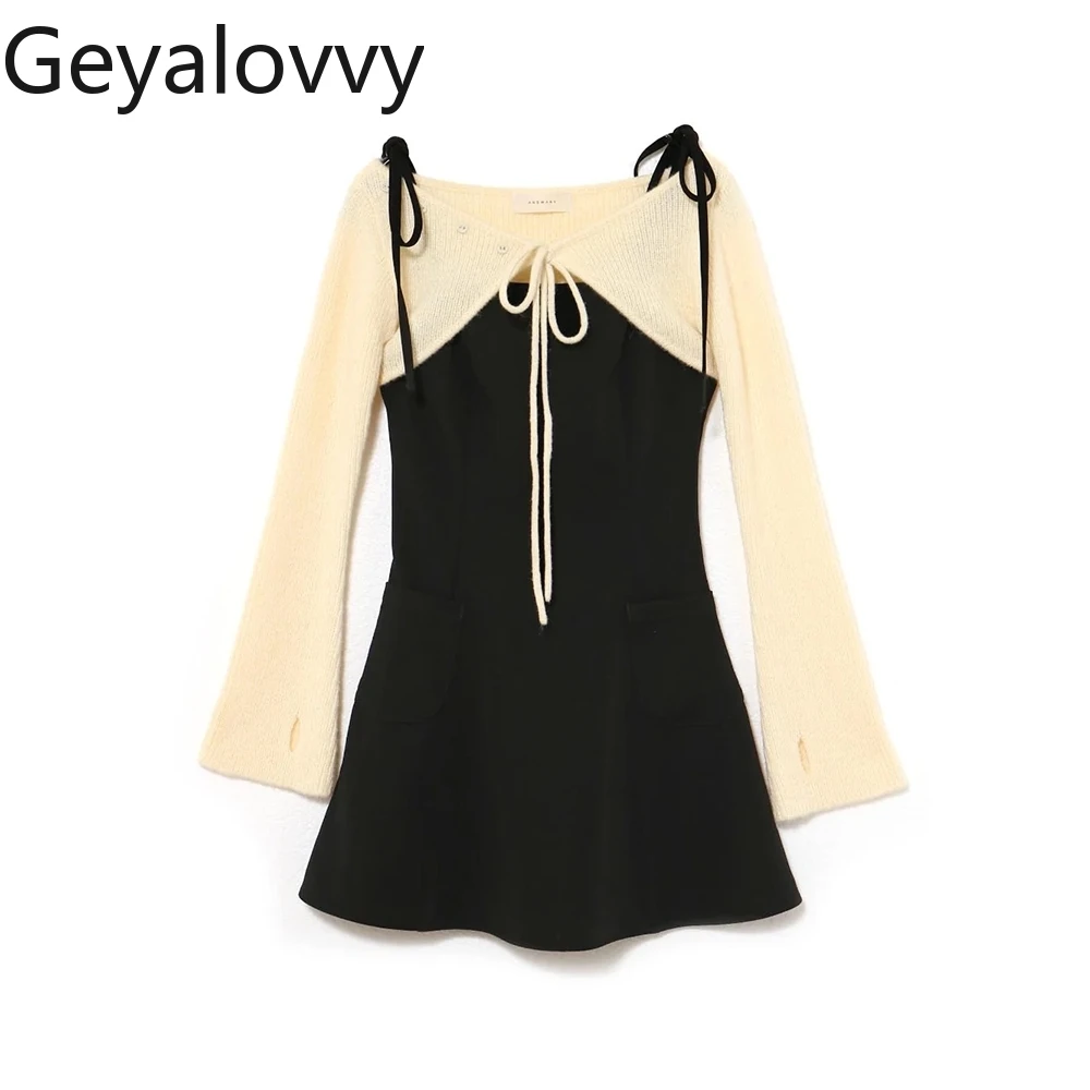 

Pure Desire Wind Sweet Cute Girl Knitted Mini Dress High Waist Slimming Suspender Dress + Long Sleeve Knitted Cardigan Suit