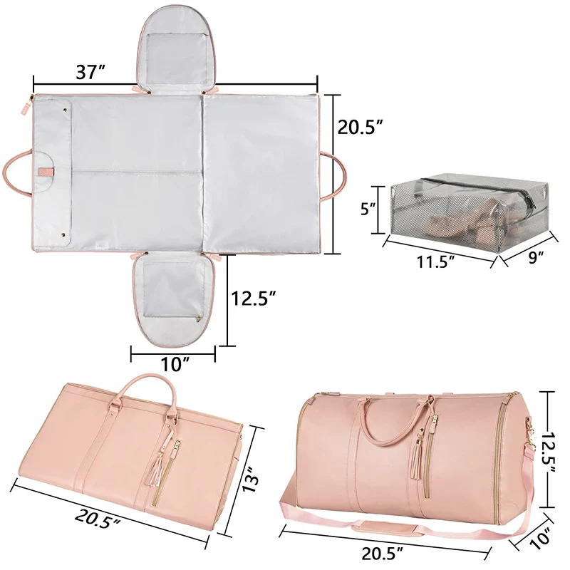 Bolsa de almacenamiento de traje plegable de PU grande para mujer, bolso de equipaje de alta capacidad, organizador multifunción deportivo para
