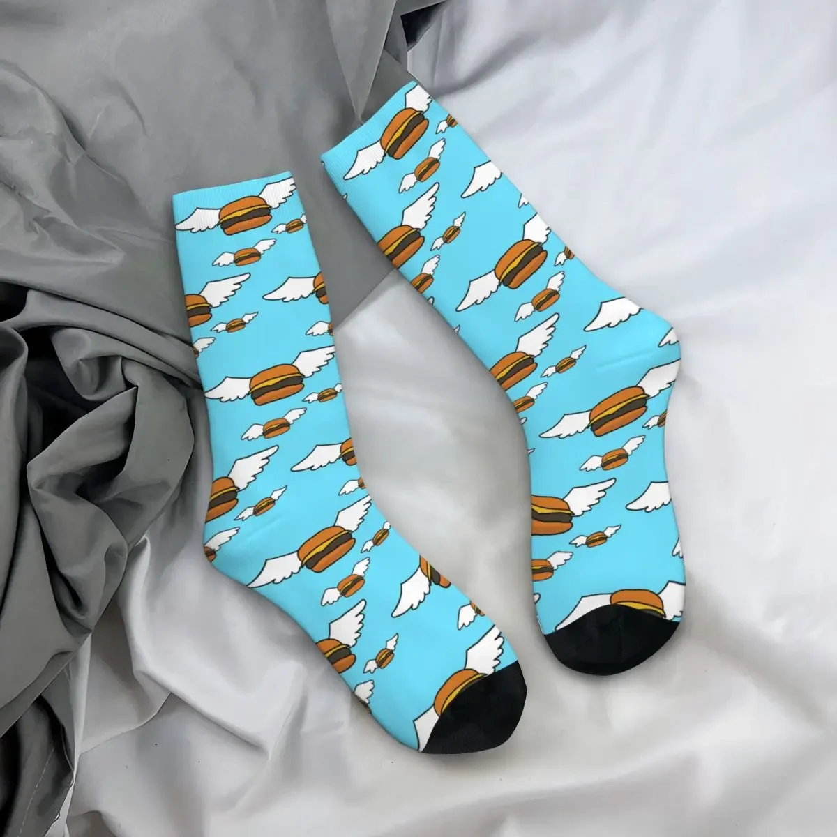 Flying Burger Painting Socks Harajuku Super Soft Stockings All Season Long Socks Accessories for Man's Woman's Birthday Present